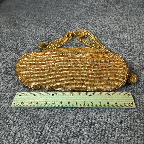 La Regale Beaded Evening Bag Womens Gold Mesh Mini Purse Zip Closure Formal - Picture 10 of 12